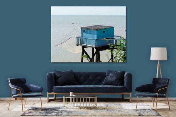 Wandbild: Hütte mit Netz vor Meer 2