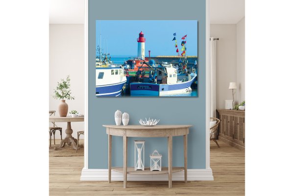 Wandbild: Fischereiflotte mit Leuchtturm