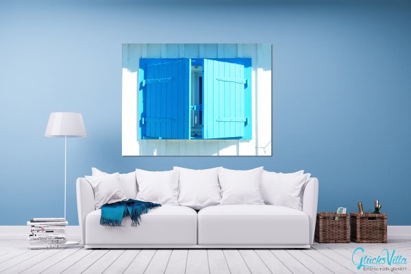 Wandbild: Blaues Fenster im Sonnenlicht