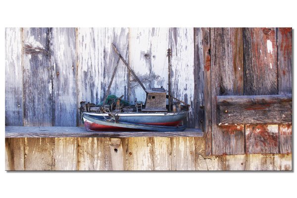 Wandbild: Boot vor Fischerhütte