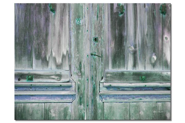 Wandbild: Holztür in grün