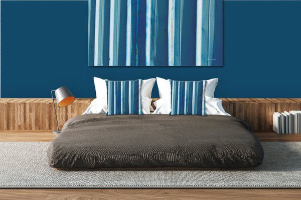 Dekokissen Set, Simply Stripes Blaues Blech, 40 x 40 cm, Premium Kissenhülle, Zierkissen-Bezug