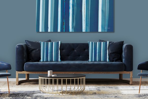 Dekokissen Set, Simply Stripes Blaues Blech, 40 x 40 cm, Premium Kissenhülle, Zierkissen-Bezug