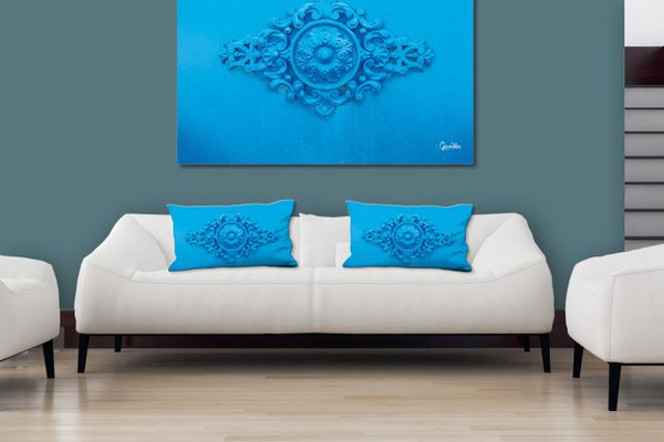Dekokissen Set, Bleu - Ornamente 1, 80 x 40 cm, Premium Kissenhülle, Zierkissen, Kissenbezug