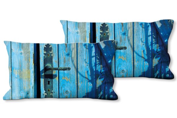 Dekokissen Set, Blaue Tür im Sonnenschein, 80 x 40 cm, Premium Kissenhülle, Zierkissen, Kissenbezug