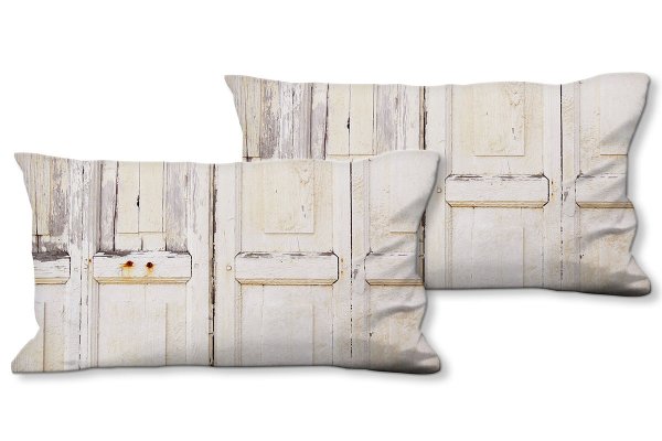 Dekokissen Set, Alte Holztür in weiß, 80 x 40 cm, Premium Kissenhülle, Zierkissen, Kissenbezug