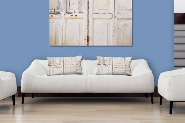 Dekokissen Set, Alte Holztür in weiß, 80 x 40 cm, Premium Kissenhülle, Zierkissen, Kissenbezug