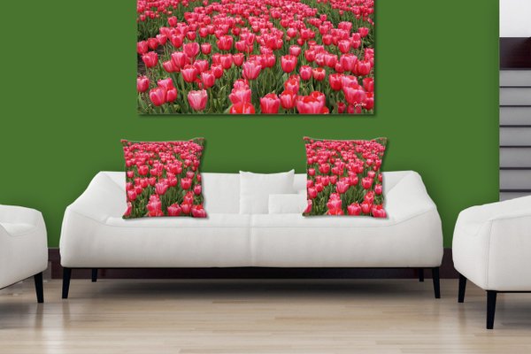 Dekokissen Set, Tulpenmeer 1, 40 x 40 cm, Premium Kissenhülle, Zierkissen, Kissenbezug