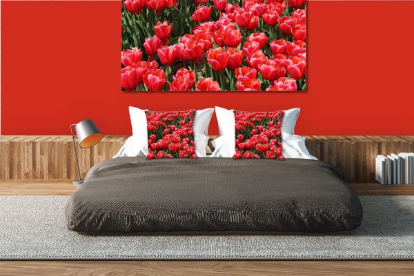 Dekokissen Set, Tulpenmeer 2, 40 x 40 cm, Premium Kissenhülle, Zierkissen, Kissenbezug