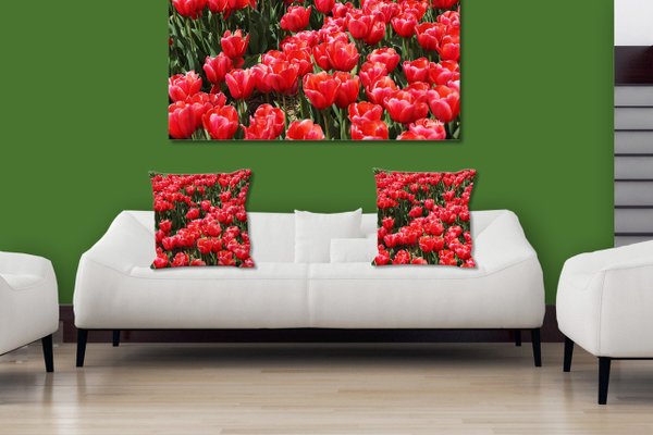 Dekokissen Set, Tulpenmeer 2, 40 x 40 cm, Premium Kissenhülle, Zierkissen, Kissenbezug
