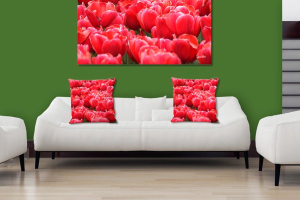 Dekokissen Set, Tulpenmeer 7, 40 x 40 cm, Premium Kissenhülle, Zierkissen, Kissenbezug