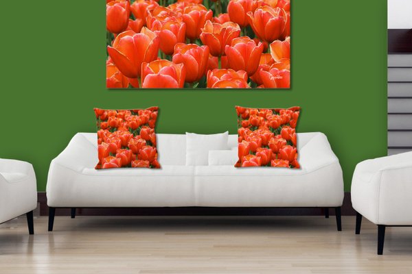 Dekokissen Set, Tulpenmeer 9, 40 x 40 cm, Premium Kissenhülle, Zierkissen, Kissenbezug