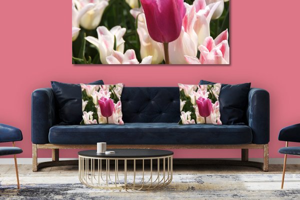 Dekokissen Set, Tulpenmeer 12, 40 x 40 cm, Premium Kissenhülle, Zierkissen, Kissenbezug