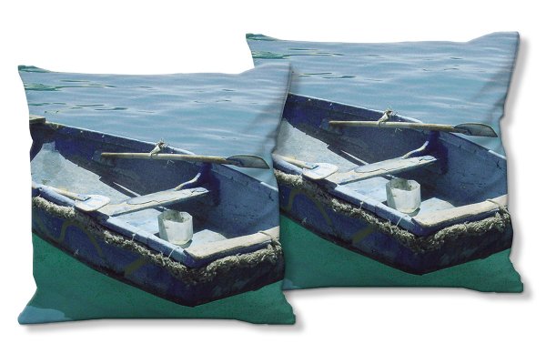 Dekokissen Set, Blaues Boot im blauen Meer 1, 40 x 40 cm, Premium Kissenhülle, Zierkissen-Bezug