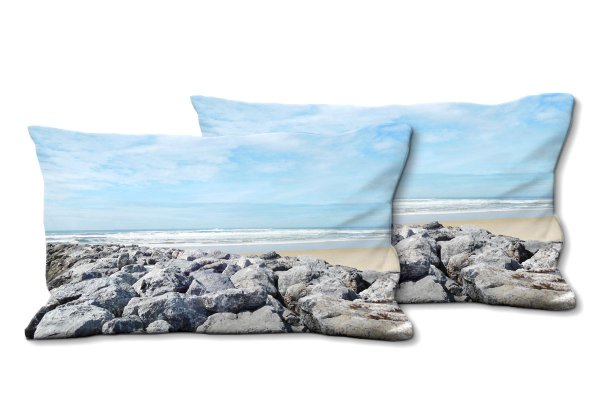 Dekokissen Set, Am Strand von Mimizan, 80 x 40 cm, Premium Kissenhülle, Zierkissen, Kissenbezug