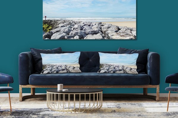 Dekokissen Set, Am Strand von Mimizan, 80 x 40 cm, Premium Kissenhülle, Zierkissen, Kissenbezug