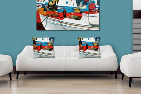 Dekokissen Set, Bunte Boote, 40 x 40 cm, Premium Kissenhülle, Zierkissen, Kissenbezug