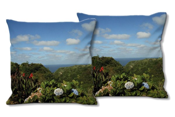 Dekokissen Set, Pflanzenwelt der Azoren, 40 x 40 cm, Premium Kissenhülle, Zierkissen, Kissenbezug
