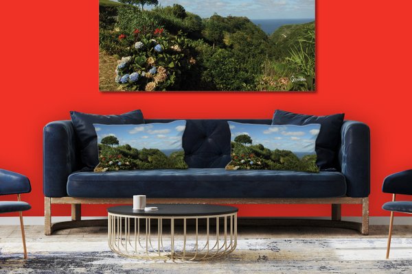 Dekokissen Set, Blumenwelt der Azoren 3, 80 x 40 cm, Premium Kissenhülle, Zierkissen, Kissenbezug