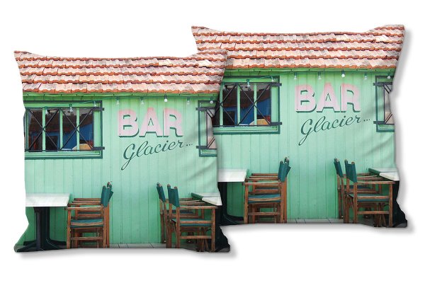 Dekokissen Set, Bar am Hafen, 40 x 40 cm, Premium Kissenhülle, Zierkissen, Kissenbezug
