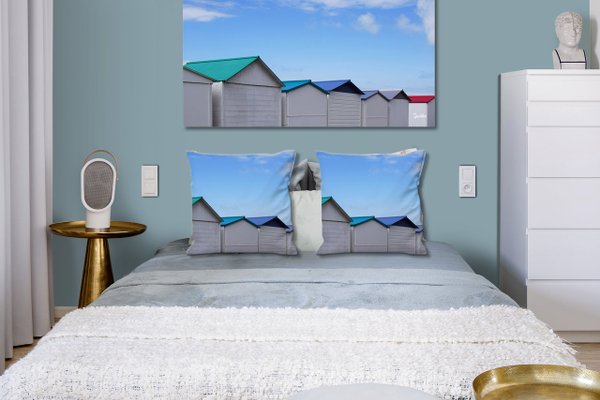 Dekokissen Set, Strandhäuschen in der Normandie , 40 x 40 cm, Premium Kissenhülle, Zierkissen-Bezug