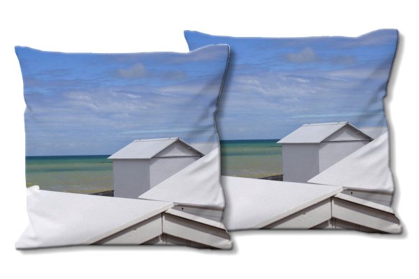 Dekokissen Set, Strandhäuschen in der Normandie , 40 x 40 cm, Premium Kissenhülle, Zierkissen-Bezug