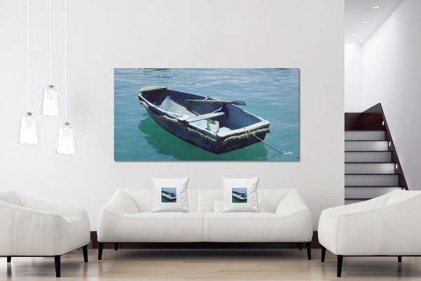 Dekokissen Set B, Blaues Boot im blauen Meer 1, 40 x 40 cm, Premium Kissenhülle, Zierkissen-Bezug