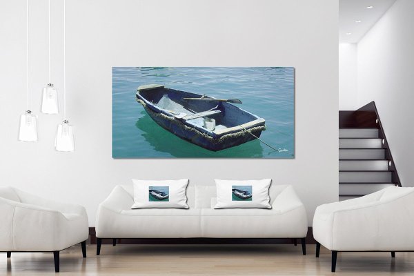 Dekokissen Set B, Blaues Boot im blauen Meer 1, 80 x 40 cm, Premium Kissenhülle, Zierkissen-Bezug