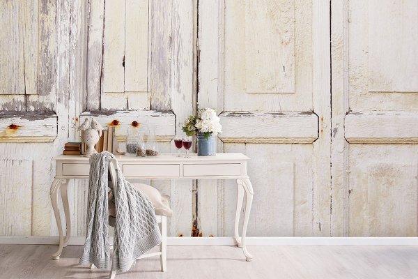Fototapete selbstklebend - Motiv: Alte Holztür in weiß