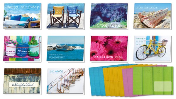 Universelle Grußkarten, Postkarten, Klappkarten, 10-er Set, inkl. farbige Umschläge