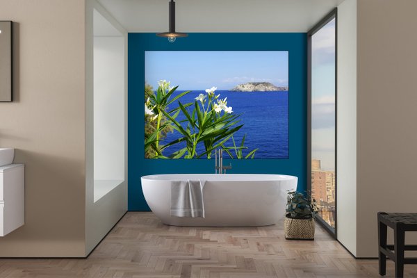 Wandbild: Kreta weißer Oleander am Meer