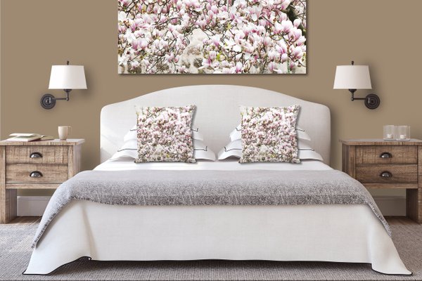 Dekokissen Set, Magnolienblüten-Baum, 40 x 40 cm, Premium Kissenhülle, Zierkissen, Kissenbezug