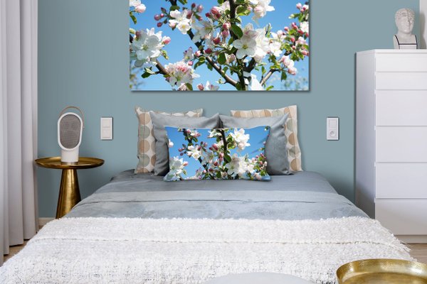 Dekokissen Set, Apfelblüten-Frühling 1, 80 x 40 cm, Premium Kissenhülle, Zierkissen, Kissenbezug
