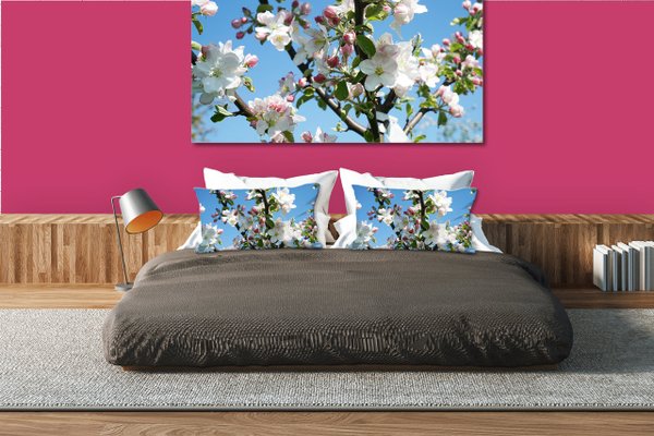 Dekokissen Set, Apfelblüten-Frühling 1, 80 x 40 cm, Premium Kissenhülle, Zierkissen, Kissenbezug