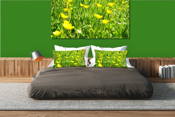 Dekokissen Set, Butterblumen-Frühlingswiese, 80 x 40 cm, Premium Kissenhülle, Zierkissen-Bezug