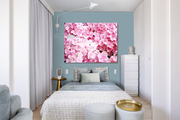 Wandbild: Rosa Hortensien-Blüten