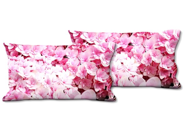 Dekokissen Set, Rosa Hortensien-Blüten, 80 x 40 cm, Premium Kissenhülle, Zierkissen, Kissenbezug