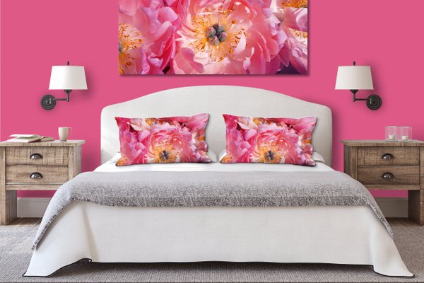 Dekokissen Set, Pinke Pfingstrosen-Blüte , 80 x 40 cm, Premium Kissenhülle, Zierkissen, Kissenbezug