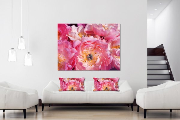Dekokissen Set, Pinke Pfingstrosen-Blüte , 80 x 40 cm, Premium Kissenhülle, Zierkissen, Kissenbezug