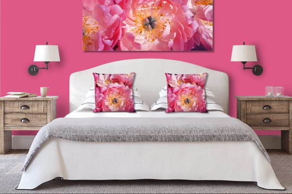 Dekokissen Set, Pinke Pfingstrosen-Blüte , 40 x 40 cm, Premium Kissenhülle, Zierkissen, Kissenbezug